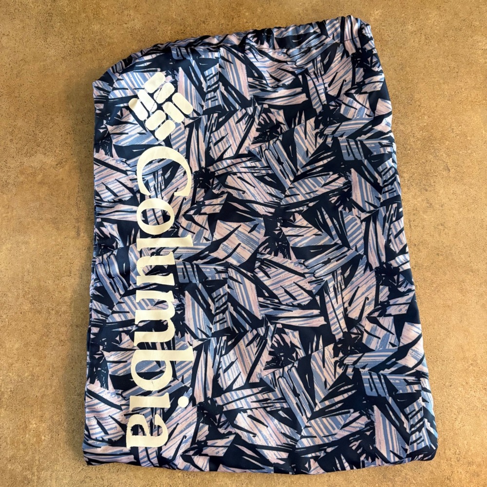 Columbia Drawstring Cinch Backpack Bag Blue Leaf Print Gym Travel Casual Women's